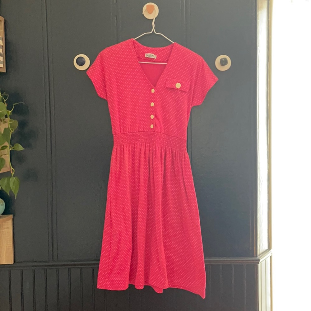 Vintage Taurus II Smocked Back Polka Dot Dress